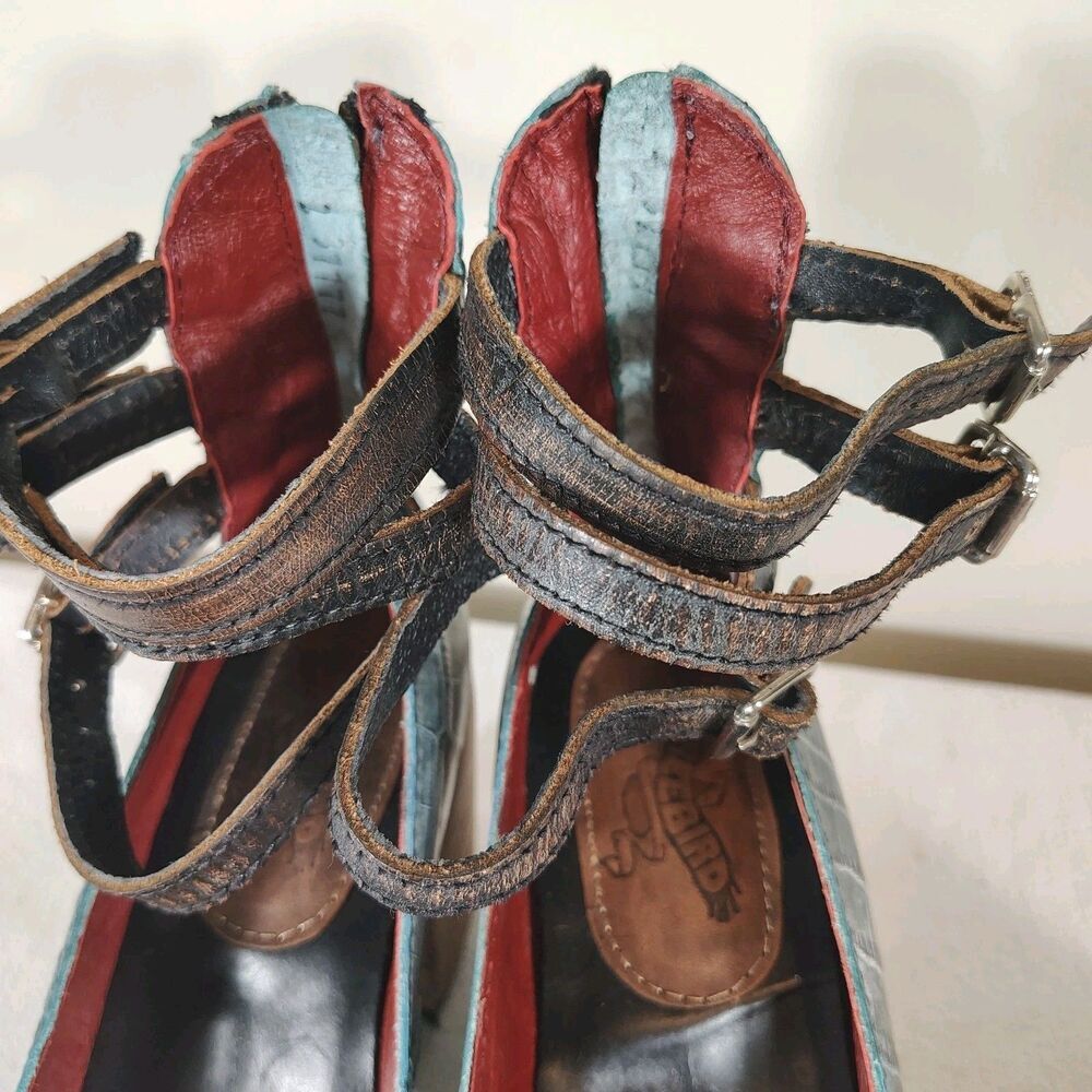 Freebird by Steven Womens Blue Randi Triple Strap Leather Pumps Sz 9 Block Heel - Picture 4 of 12